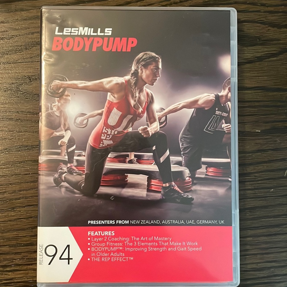 Les Mills Body Pump 94 clamshell containing cd,dvd,choreography notes